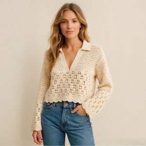 H&M Cream V-Neck Sweater